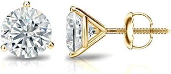 IGI Certified 1/4 to 5 Carat Lab Grown Diamond Round Stud Earrings for Women in 14k Gold or Platinum (E-F Color, SI1-SI2 Clarity, cttw) 3-Prong Martini Set Round Cut Screw Back Studs by Diamond Wish