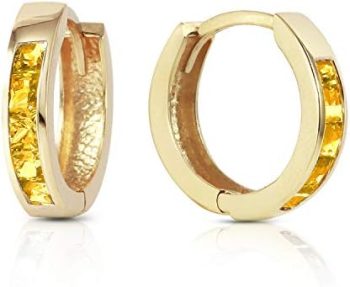 Galaxy Gold GG 0.7 CTW 14k Solid Gold Hoop Huggie Earrings Citrine