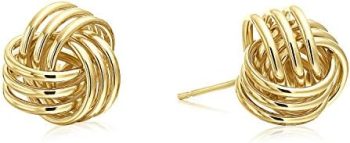 14k Gold Love Knot Stud Earrings, 11mm Diameter, Push-Back