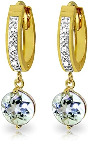 Galaxy Gold GG 14k Yellow Gold Hoop Earrings with Diamonds and Aquamarine