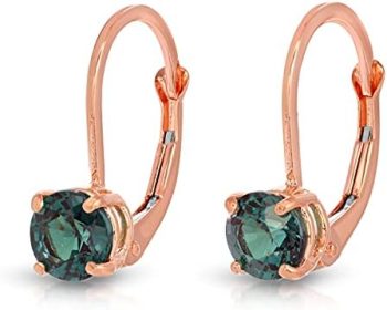 Galaxy Gold GG 14K Solid Gold Lever Back Earrings with Round Shape Genuine Brilliant Cut Lab. Grown Alexandrite (Grade AAA)