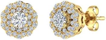 1/2 Carat Diamond Halo Stud Earrings in 10K Gold or 950 Platinum