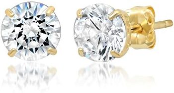 14k Gold Swarovski Earrings for Women & Men with Genuine Round Swarovski | Cubic Zirconia Earrings Studs with Gold Earring Backs | 0.5-3.0 Carat | by MAX + STONE