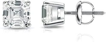 1/2 Carat Lab Grown Diamond Asscher Cut Stud Earrings in 14k Gold (VS-SI, cttw) 4-Prong Basket Screw Back by Diamond Wish