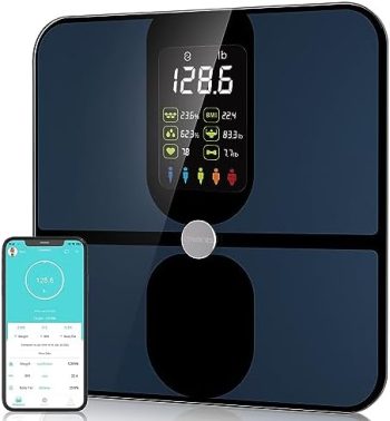 Scale for Body Weight and Fat, CHWARES Rechargeable Large Display Weight Scale, Smart Digital Bathroom Scale with Body Fat 15 Metrics Body Composition Analyzer for BMI Heart Rate 400lbs, Black