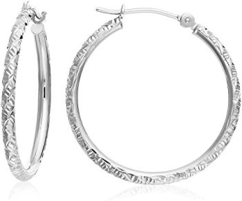 14k Gold Hand Engraved Diamond-cut Round Hoop Earrings -1” Diameter…