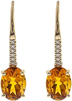 Gin & Grace 14K Yellow Gold Citrine Diamond (I1,I2) LeverBack Earring for Women Jewelry Gifts