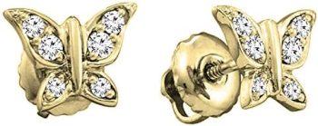 Dazzlingrock Collection 0.15 Carat (ctw) Round White Diamond Ladies Butterfly Stud Earrings, Available in 10K/14K/18K Gold