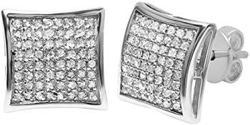 Dazzlingrock Collection Round White Diamond Concave Square Shape Unisex Stud Earrings (Color I-J, Clarity I2-I3) in 925 Sterling Silver