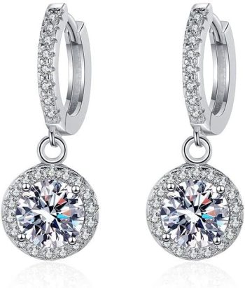 Moissanite earrings,1.0-2.0ct D Color VVS1 Clarity Brilliant Round Cut Moissanite Drop Earrings, 925 Sterling Silver diamond Drop Dangle Earrings