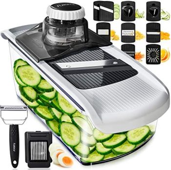 Fullstar Mandoline Slicer for Kitchen, Cheese Grater Vegetable Spiralizer and Veggie Slicer for Cooking & Meal Prep, Kitchen Gadgets Organizer & Safety Glove Included (11 in 1, White)