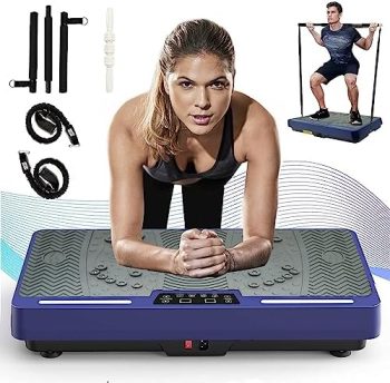 Natini Vibration Plate Exercise Machine – Whole Body Workout Vibration Platform Lymphatic Drainage Machine for Weight Loss Home Fitness w/Pilates Bar + Resistance Bands + Remote