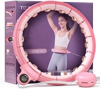 Tezewa Smart Hula Circle Hoops for Adults Weight Loss, Fitness Hoop 14 Adjustable Detachable Knots, with Ball Auto Rotate 360 Degree for Women and Beginners