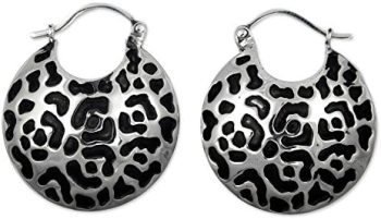 NOVICA Handmade .925 Sterling Silver Hoop Earrings Spot from Mexico No Stone Taxco [1.3 in L x 1.1 in W x 0.5 in D] ‘Life of The Jaguar’