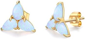 14K Gold White Opal Stud Earrings for Women Hypoallergenic Screw Back Opal Earrings for Sensitive Earlobe Handmade Jewelry Gift for Her