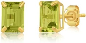 14k Gold Solitaire Emerald Cut Stud Earrings for Women | 7x5mm Birthstone Earrings | Gemstone Earrings for Women | Gemstone Stud Earrings for Women by MAX + STONE