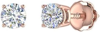 1/2 Carat Round Diamond Stud Earrings in 14K Gold (with Screw Back)