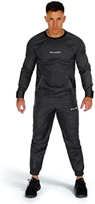 FUXERT Sauna Suit for Men Weight Loss Non Rip Sweat Suits Lightweight Workout Suit for Boxing Gym Exercise (SOBK S)