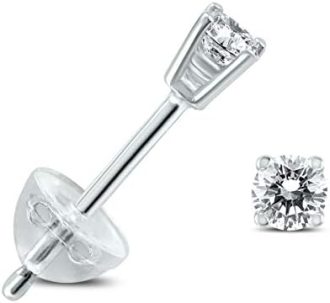 Diamond Solitaire Stud Earrings in 14K White Gold with Silicon Backs (.04-.65 Carat TW)