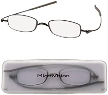 Microvision Optical Flat Fold Ion Reading Glasses With Patented Rolling Hinge Technology and Compact Case For Women and Men