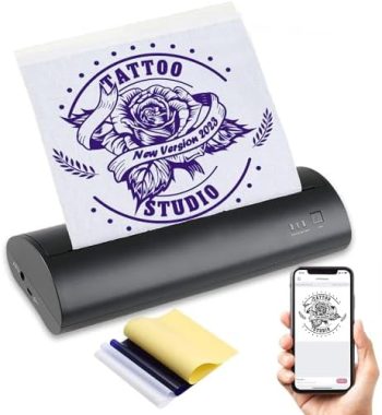 Calicon Portable Wireless Tattoo Stencil Printer with 10pcs Transfer Paper, Tattoo Transfer Thermal Copier Machine, Rechargeable Mini Printer, Compatible for iOS ＆ Android Phone