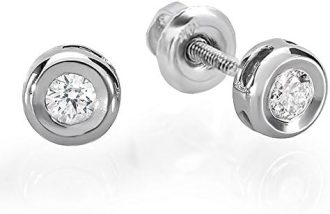 Dazzlingrock Collection 0.15 Carat (ctw) 14K Round Cut Diamond Bezel Stud Earrings, White Gold