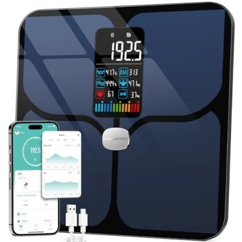 Body Fat Scale, ABLEGRID Digital Smart Bathroom Scale for Body Weight, Large LCD Display Screen, 16 Body Composition Metrics BMI, Water Weigh, Heart Rate, Baby Mode, 400lb, Rechargeable