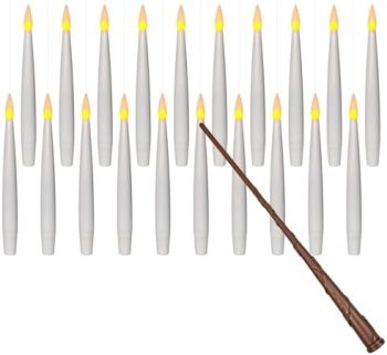 Leejec 20pcs Flameless Taper Floating Candles with Magic Wand Remote, Flickering Warm Light, Battery Operated 6.1″ LED Electric Window Candle, Decor for Christmas, Wedding, Halloween, Birthday Party