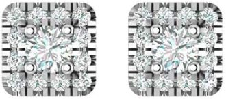 1/5 to 1/3 Carat Diamond Square Halo Stud Earrings for Women in 14k White Gold (H-I, SI2-I1, cttw) Push Back by Privosa Fine Jewelry