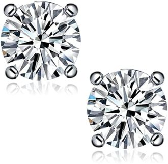 Moissanite Stud Earrings, 0.6ct-4ct D Color VVS1 Clarity Brilliant Round Cut Lab Grown Diamond Earrings 18K White Gold Plated 925 Sterling Silver Friction Backs Diamond Stud Earrings for Women Girls Men