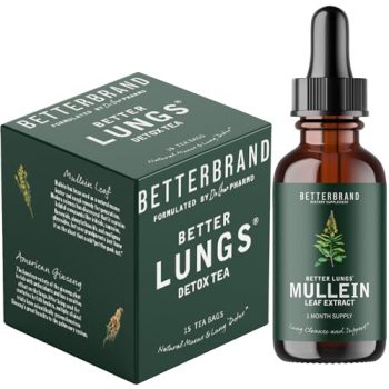 Betterbrand Better Lungs Health Pack – Bette Lungs Detox Tea & Mullein Leaf Tincture Drops | Daily Respiratory Health Wellness Pack