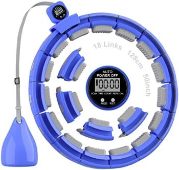 Smart Weighted Hula Ring Hoops for Adults Weight Loss, Quiet Infinity Hoop with Ball, Fitness Hoop Plus Size 128CM, Silent Hoola Hoop with 18 Adjustable Links（002 Blue）