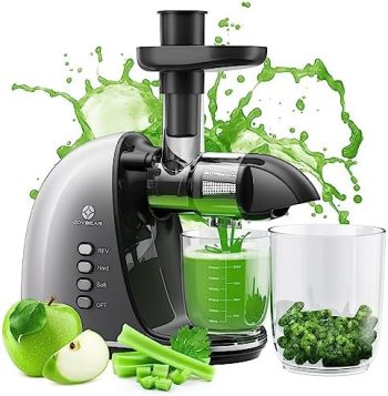 JoyBear Cold Press Juicer Machine: Easy to Clean Slow Masticating Juicer Extractor for Veggies and Fruits, 92% Juice Yield High Nutrient and Vitamin, Quiet Motor & Reverse Function with Brush, Silver