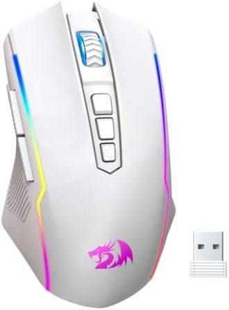 Redragon Wireless Gaming Mouse, Tri-Mode 2.4G/USB-C/Bluetooth Mouse Gaming, 10000 DPI, RGB Backlit, Fully Programmable, Rechargeable Wireless Computer Mouse for Laptop PC Mac, White