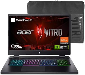 Acer Nitro 17 Gaming Laptop | AMD Ryzen 7 7840HS Octa-Core CPU | NVIDIA GeForce RTX 4050 Laptop GPU | 17.3″ FHD 165Hz IPS Display | 16GB DDR5 | 1TB Gen 4 SSD | Wi-Fi 6E | RGB Backlit KB | AN17-41-R6L9