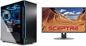 SkyTech Shadow 3.0 Gaming Computer PC Desktop – Ryzen 5 3600 6-Core 3.6GHz, GTX 1660 Super 6G, 1TB SSD, 16GB DDR4 3000, Windows 10, Black & Sceptre 24″ Professional Thin LED Monitor, Machine Black