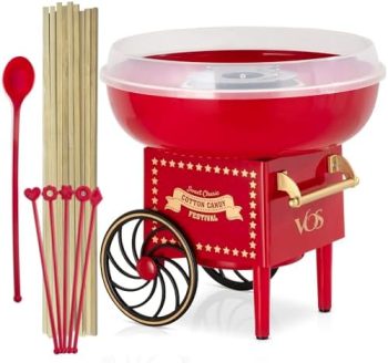 Cotton Candy Machine Kit – Red Retro Sugar Candy Maker, Effortless Home Cotton Candy Maker Machine with Comprehensive User-Friendly Guide, Ideal for Parties & Fun Gatherings