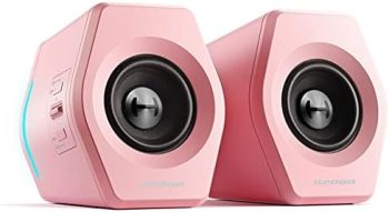 Edifier G2000 32W PC Computer Speakers for Gaming Desktop PC Laptop Mac Computer Woofer Speakers Bluetooth USB 3.5mm AUX Inputs RGB Lights Multimedia Speakers Pink