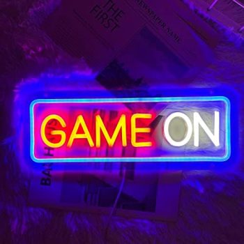 Gaming Neon Sign for Wall Decor Bedroom Game Room Gamer Room Playstation Decorations USB Powered LED Light Up Sign Birthday Gift for Kids Boy Girls (BluWhitRed)