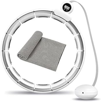 Weighted Hula Hoop – Infinity Hoop – Hula Hoops for Adults Weight Loss – Adjustable 16 Knots – Soft Rubber Gravity Ball Attached with a Timer – Smart Hula Hoop – Comes with a Breathable Cooling Towel