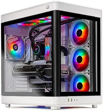 Skytech Gaming Prism Gaming PC, Ryzen 7 7800X3D 4.2 GHz, RTX 4070 Ti, 1TB NVME, 32GB DDR5 RAM RGB, 850W Gold PSU Wi-Fi, Win 11 Home, RGB-Keyboard and RGB-Mouse Included,White