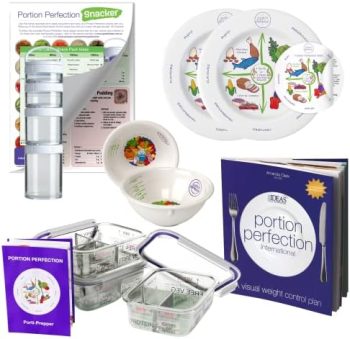 The Ultimate Portion Control Pack for Weight Loss, Porcelain Plates & Bowls, Clear Instructions for Men, Women & Children, Protein, Carbs & Veg