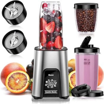 VEWIOR 900W Blender for Shakes and Smoothies, 11 Pieces Personal Blenders for Kitchen with 6 Fins Blender Blade, Smoothie Blender with 2 * 22 oz To-Go Cups BPA Free