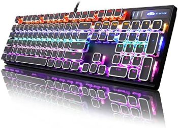 Camiysn Typewriter Style Mechanical Gaming Keyboard, Black Retro Punk Gaming Keyboard with RGB Backlit, 104 Keys Blue Switch Wired Cute Keyboard, Unique Square Keycaps for Windows/Mac/PC