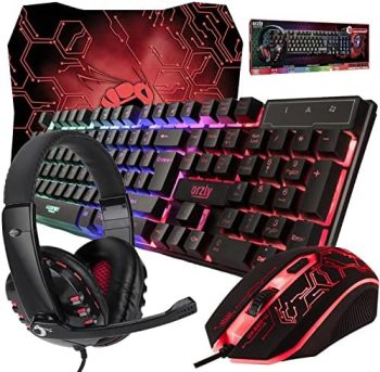 Gaming Keyboard and Mouse and Mouse pad and Gaming Headset, Wired LED RGB Backlight Bundle for PC Gamers and Xbox and PS4 Users – 4 in 1 Edition Hornet RX-250