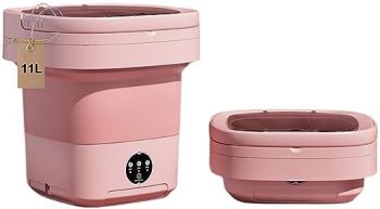 Portable washing machine,Mini Washer,11L upgraded large capacity foldable Washer.Deep cleaning of underwear, baby clothes and other small clothes.Suitable for apartments, dormitories, hotels. (Pink)