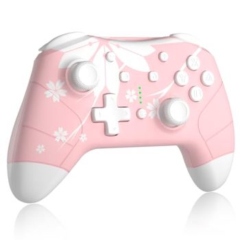 Mytrix Sakura Pink Pro Wireless Controller Compatible with Nintendo Switch, Windows PC iOS Android Steam Deck, Bluetooth Controller with Programmable Buttons, Auto-Fire Turbo, Motion Vibration