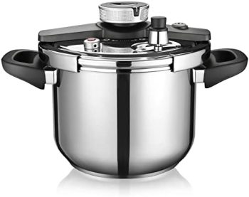 WEHOME Pressure Cooker，6.3-Quart Kitchen Pressure Cooker，Suitable for Induction and Stove-top，304 Stainless Steel Cookware with Easy Opening&Closing Lid，Triple Safety Valve Design (6.3-Quart)