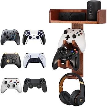 Zard zoop Wooden Headset Wall Mount，Controller Stand for PS5 PS4 Switch Xbox Controller Holder Stand, Controller Wall Mount for Desktop Storage