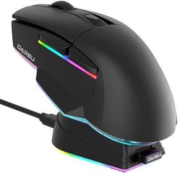 DAREU A955 Lightweight Wireless Gaming Mouse with RGB Charging Dock: Tri-Mode 2.4G/USB-C/BT Mouse Up to 12K DPI Optical Sensor -KBS II Buttons Fully Programmable- 120 Hr Battery